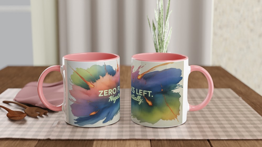 Zero Fucks Left Mug | Funny Rude Office Coffee Cup | Leaving Gift for Colleague or Best Friend | Chaotic Neon Design — view 6
