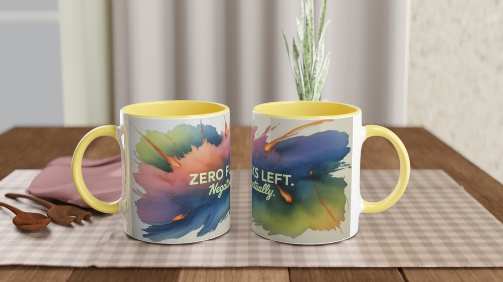 Zero Fucks Left Mug | Funny Rude Office Coffee Cup | Leaving Gift for Colleague or Best Friend | Chaotic Neon Design — view 8