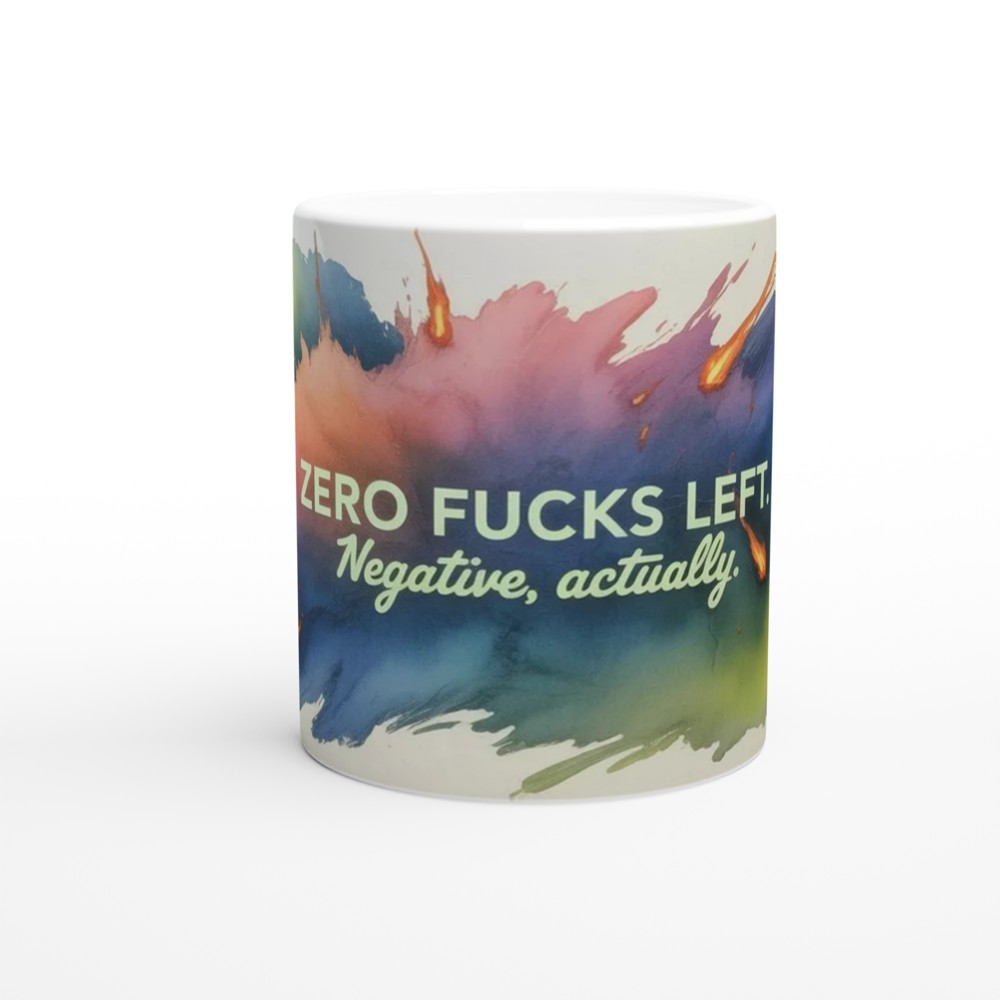 Zero Fucks Left Mug | Funny Rude Office Coffee Cup | Leaving Gift for Colleague or Best Friend | Chaotic Neon Design — view 11