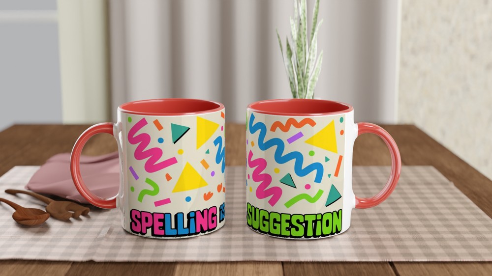 Spelling is a Suggestion Mug | Funny Quote Mug | Retro 90s Memphis Design | Gift for Colleague or Best Friend — view 7