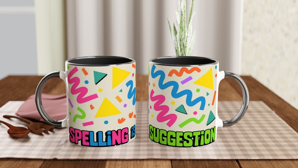 Spelling is a Suggestion Mug | Funny Quote Mug | Retro 90s Memphis Design | Gift for Colleague or Best Friend — view 9