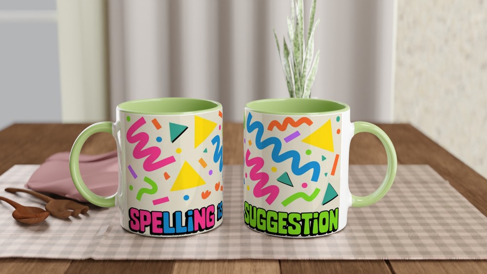 Spelling is a Suggestion Mug | Funny Quote Mug | Retro 90s Memphis Design | Gift for Colleague or Best Friend — view 5