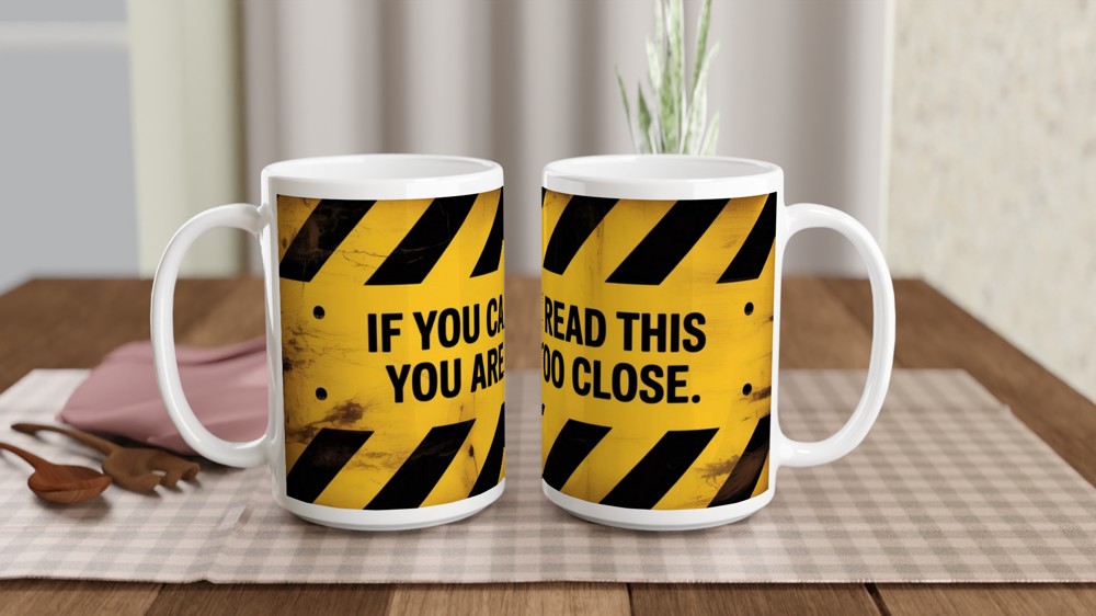 If You Can Read This You Are Too Close Warning Sign Mug — view 2