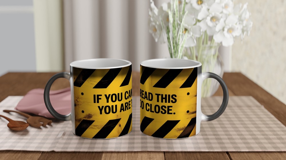 If You Can Read This You Are Too Close Warning Sign Mug — view 3