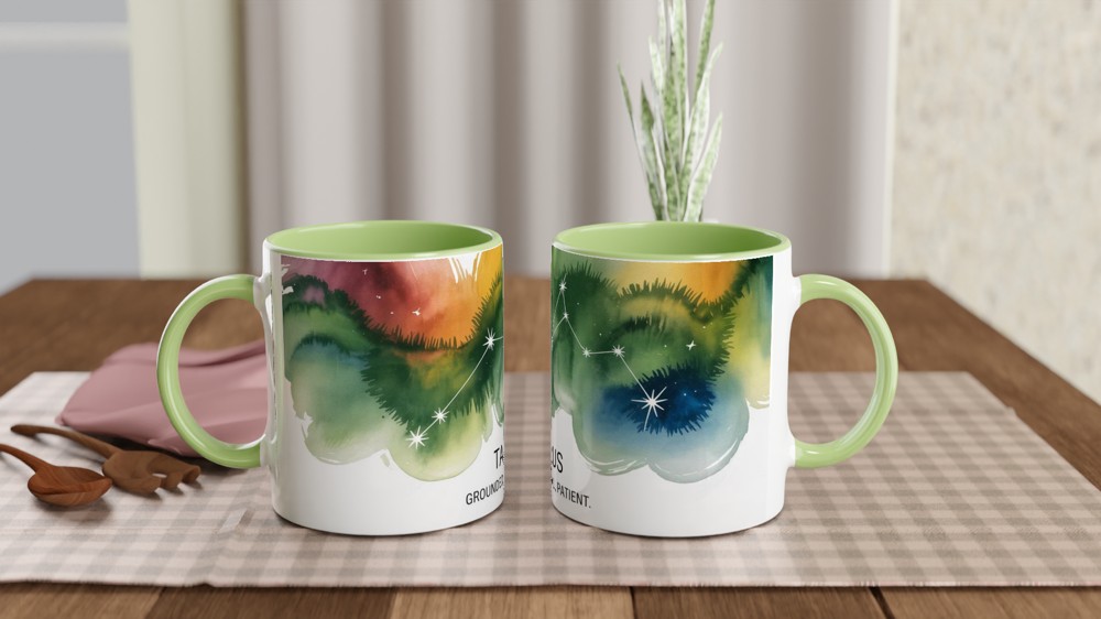 Taurus Zodiac Mug | Star Sign Birthday Gift | Constellation Astrology Present for Her or Him | Grounded Loyal Patient Watercolour Mug — view 5