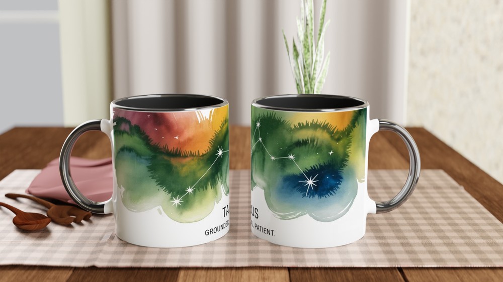 Taurus Zodiac Mug | Star Sign Birthday Gift | Constellation Astrology Present for Her or Him | Grounded Loyal Patient Watercolour Mug — view 9