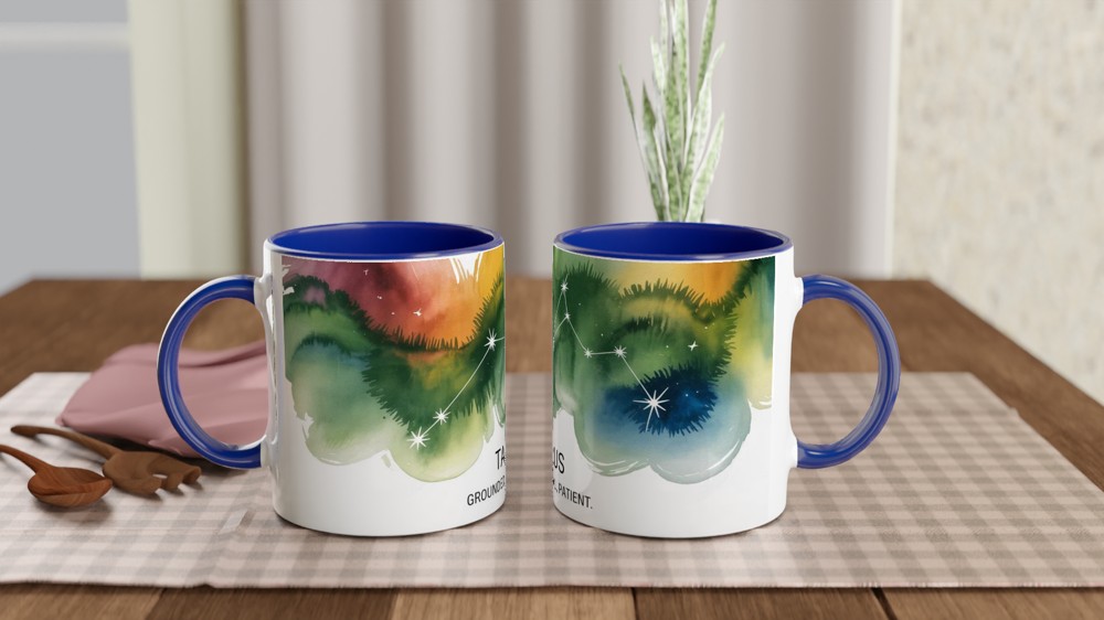 Taurus Zodiac Mug | Star Sign Birthday Gift | Constellation Astrology Present for Her or Him | Grounded Loyal Patient Watercolour Mug — view 4