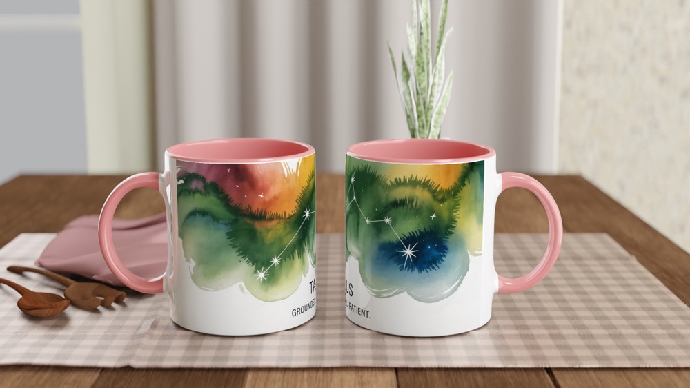 Taurus Zodiac Mug | Star Sign Birthday Gift | Constellation Astrology Present for Her or Him | Grounded Loyal Patient Watercolour Mug — view 6