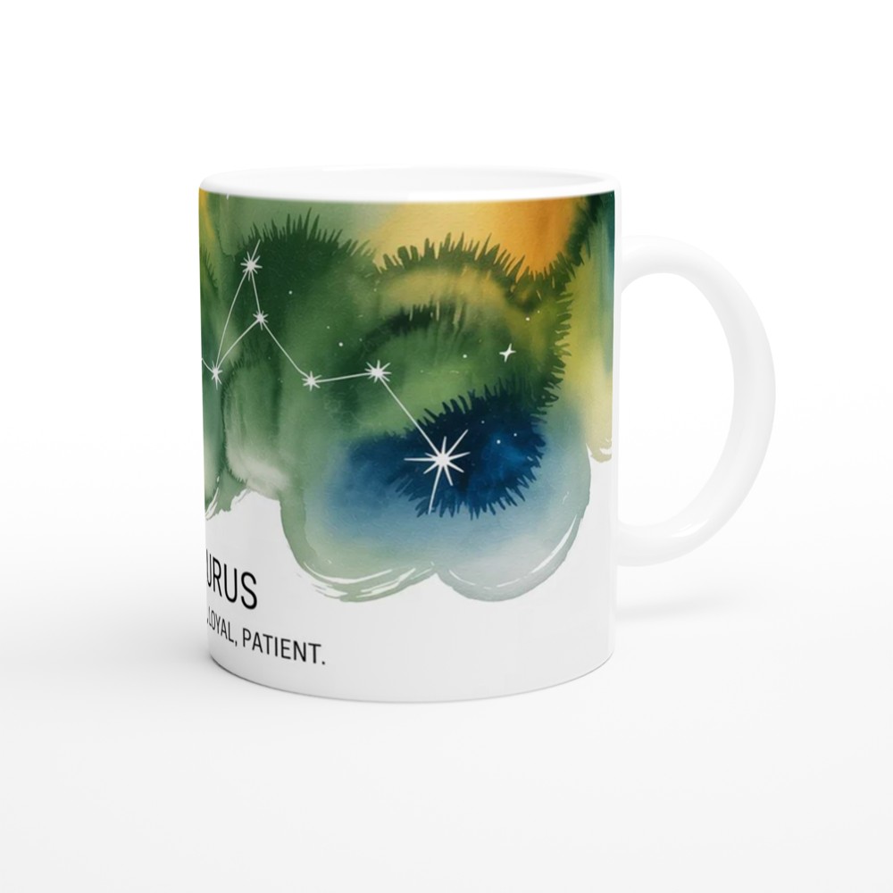 Taurus Zodiac Mug | Star Sign Birthday Gift | Constellation Astrology Present for Her or Him | Grounded Loyal Patient Watercolour Mug — view 12
