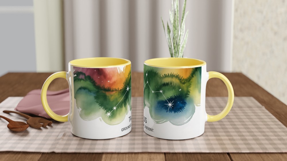 Taurus Zodiac Mug | Star Sign Birthday Gift | Constellation Astrology Present for Her or Him | Grounded Loyal Patient Watercolour Mug — view 8
