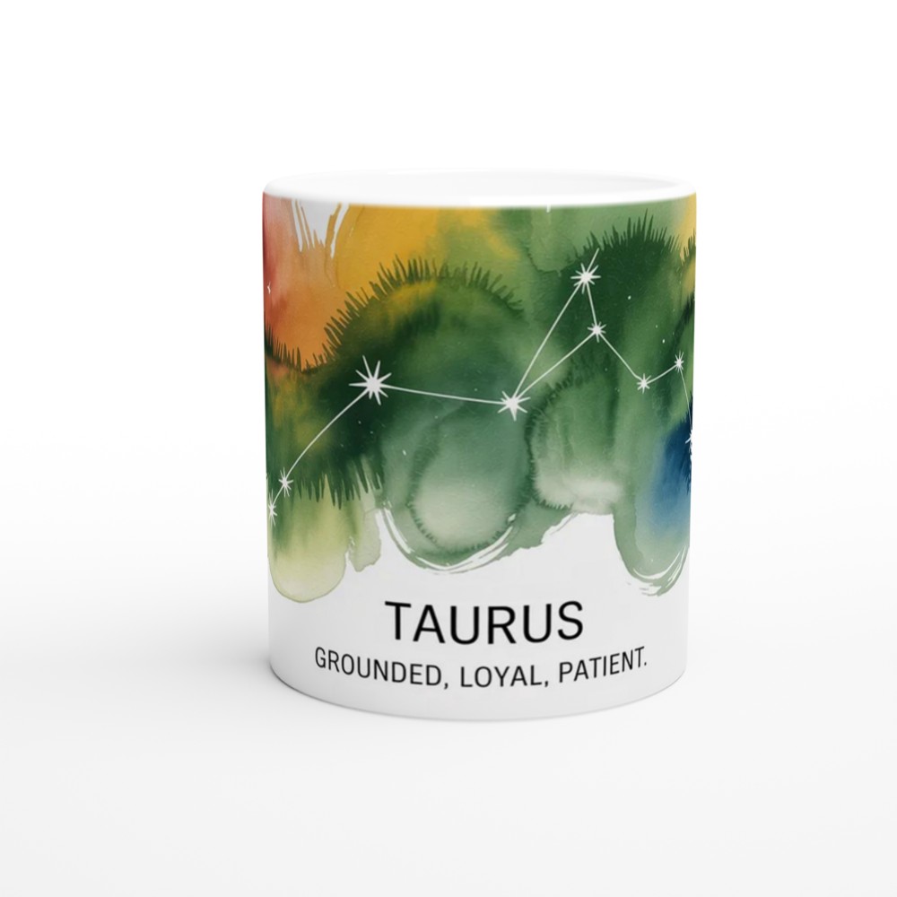 Taurus Zodiac Mug | Star Sign Birthday Gift | Constellation Astrology Present for Her or Him | Grounded Loyal Patient Watercolour Mug — view 11