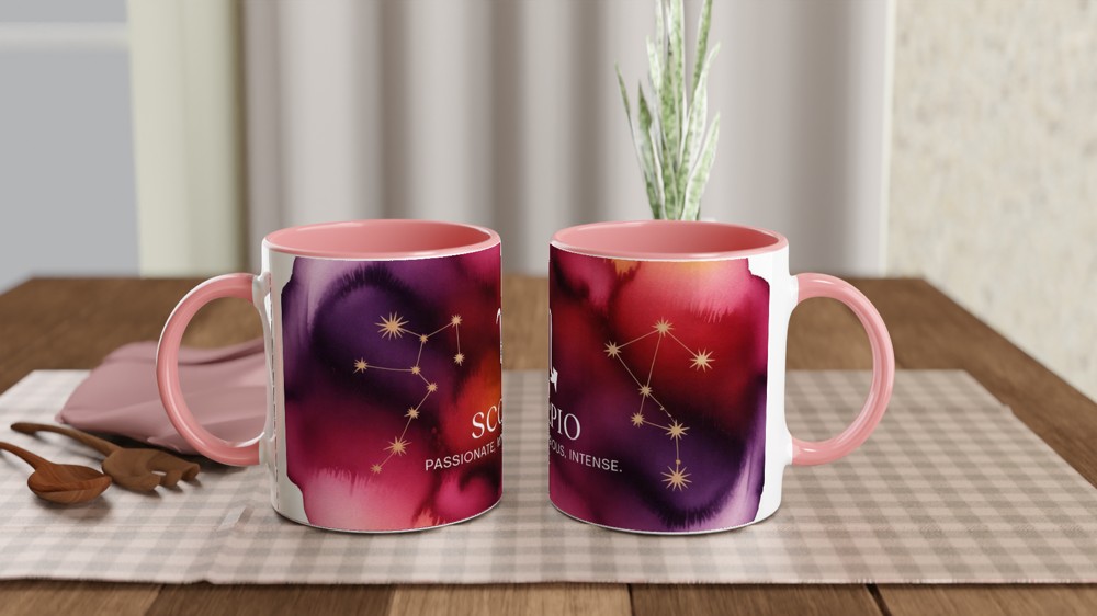 Scorpio Zodiac Mug | Celestial Astrology Gift | Birthday Present for Her or Him | Watercolor Constellation Mug — view 6