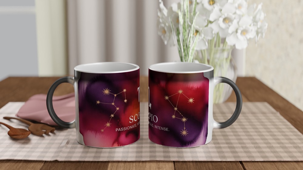Scorpio Zodiac Mug | Celestial Astrology Gift | Birthday Present for Her or Him | Watercolor Constellation Mug — view 3