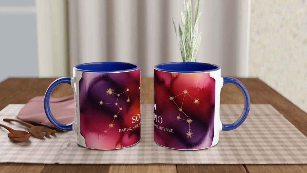 Scorpio Zodiac Mug | Celestial Astrology Gift | Birthday Present for Her or Him | Watercolor Constellation Mug — view 4