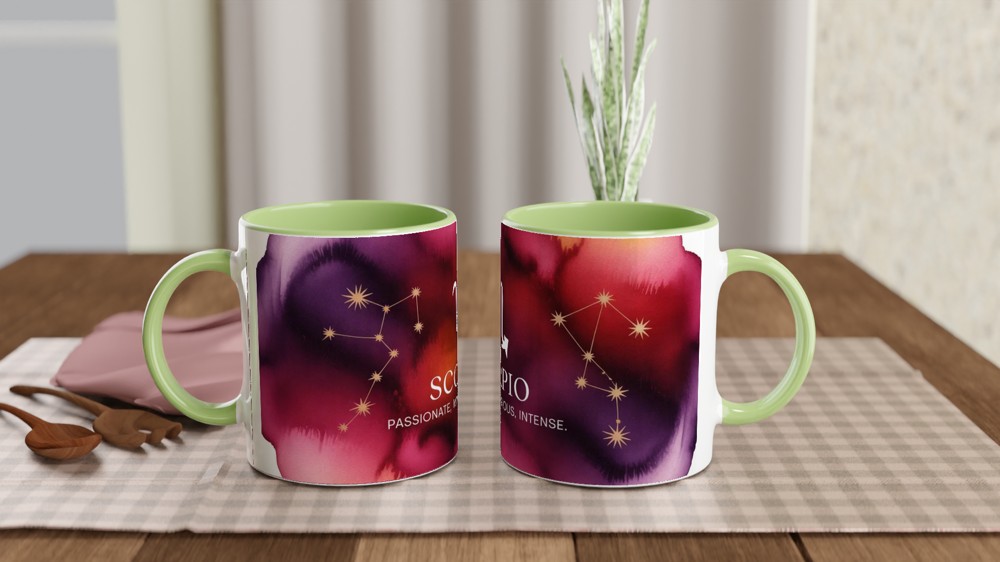 Scorpio Zodiac Mug | Celestial Astrology Gift | Birthday Present for Her or Him | Watercolor Constellation Mug — view 5