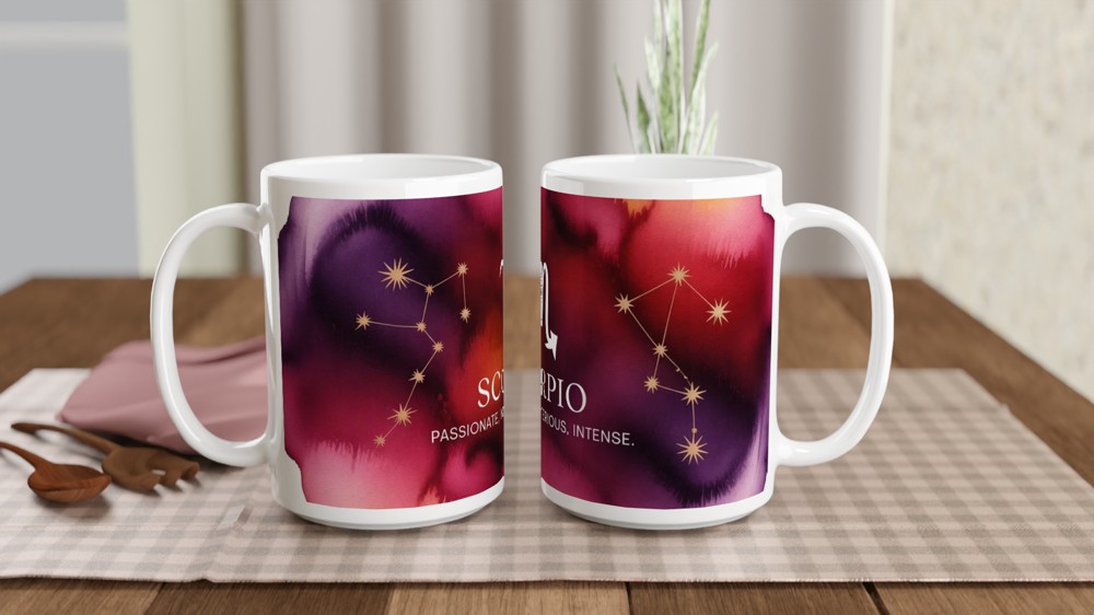 Scorpio Zodiac Mug | Celestial Astrology Gift | Birthday Present for Her or Him | Watercolor Constellation Mug — view 2