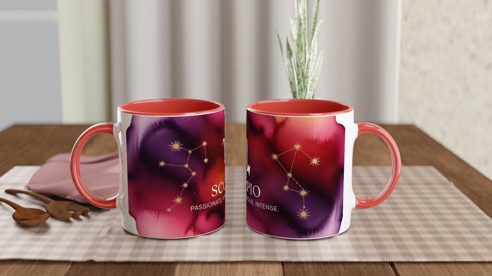 Scorpio Zodiac Mug | Celestial Astrology Gift | Birthday Present for Her or Him | Watercolor Constellation Mug — view 7