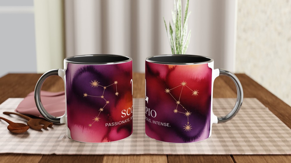 Scorpio Zodiac Mug | Celestial Astrology Gift | Birthday Present for Her or Him | Watercolor Constellation Mug — view 9