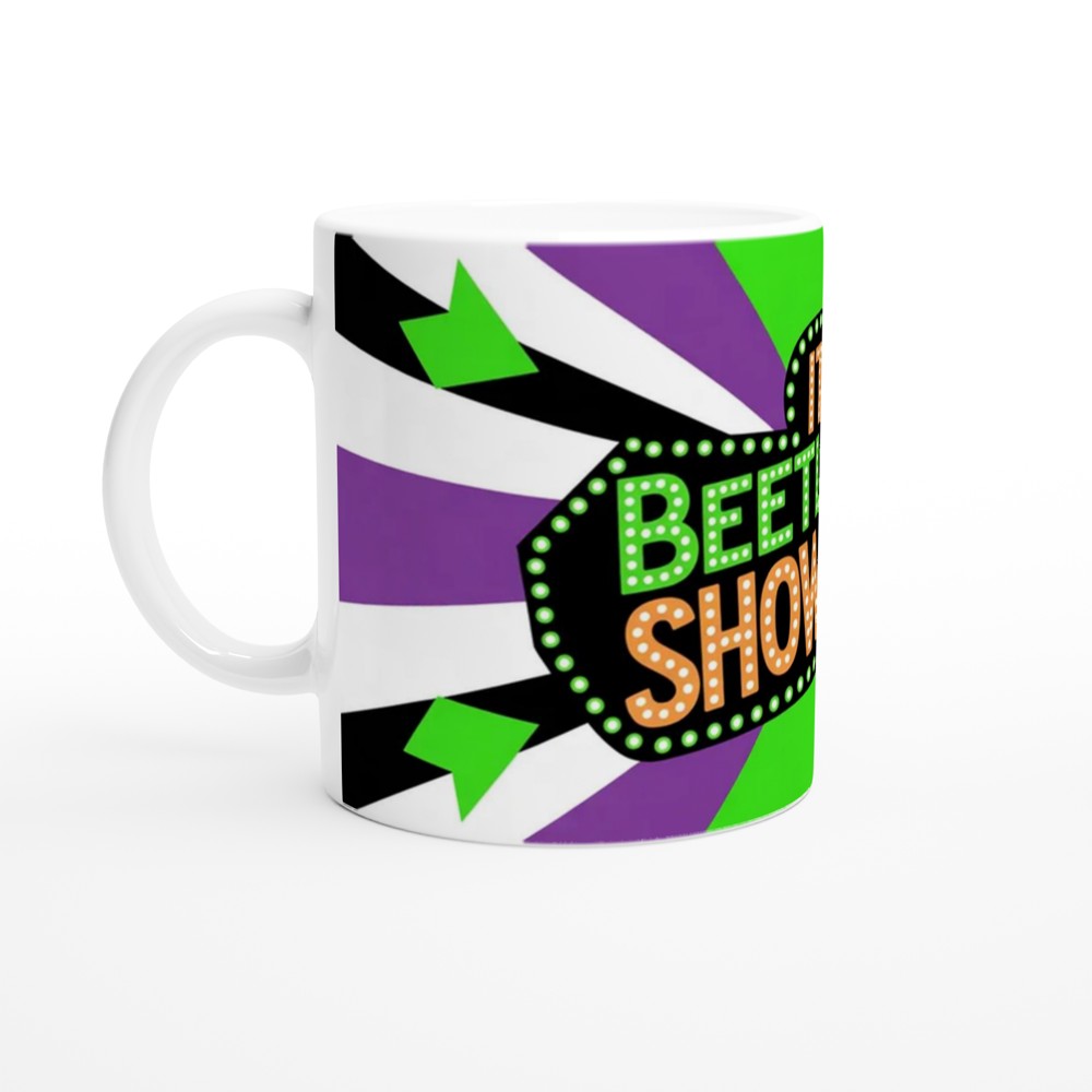 Its Showtime Mug | Beetlejuice Musical Theatre Gift | Neon Green and Purple Striped Coffee Cup | Birthday Gift for Best Friend — view 10