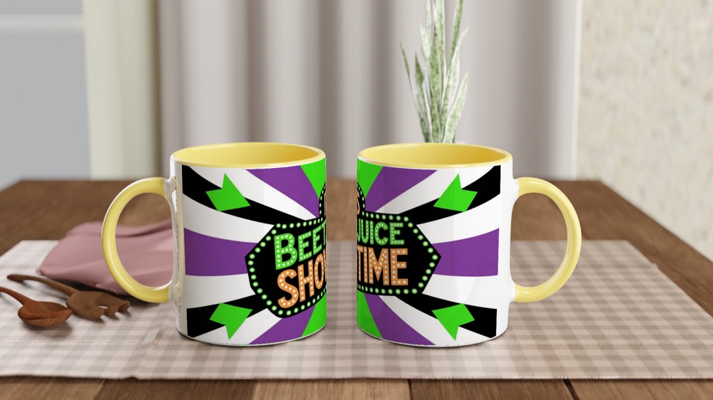 Its Showtime Mug | Beetlejuice Musical Theatre Gift | Neon Green and Purple Striped Coffee Cup | Birthday Gift for Best Friend — view 8