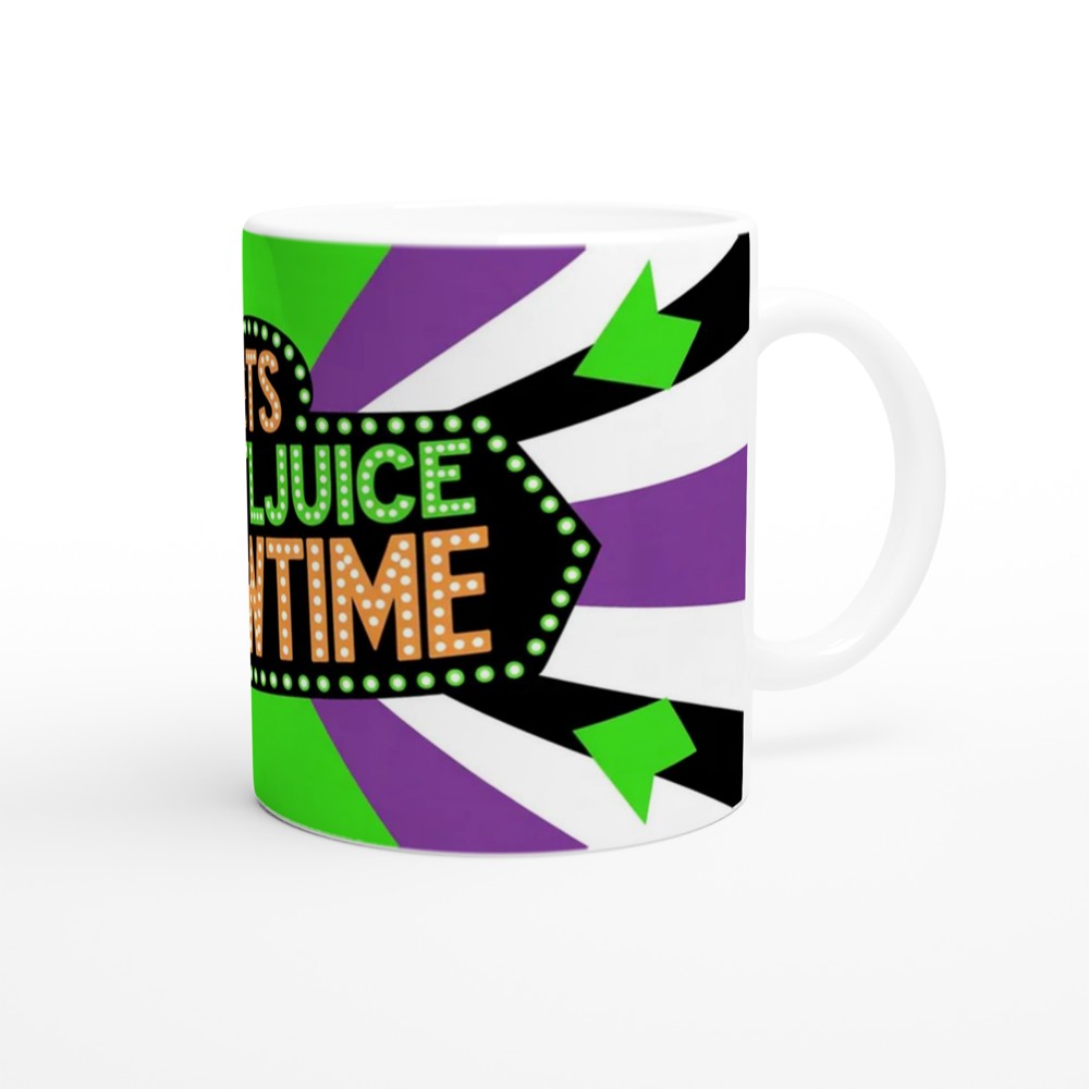 Its Showtime Mug | Beetlejuice Musical Theatre Gift | Neon Green and Purple Striped Coffee Cup | Birthday Gift for Best Friend — view 12