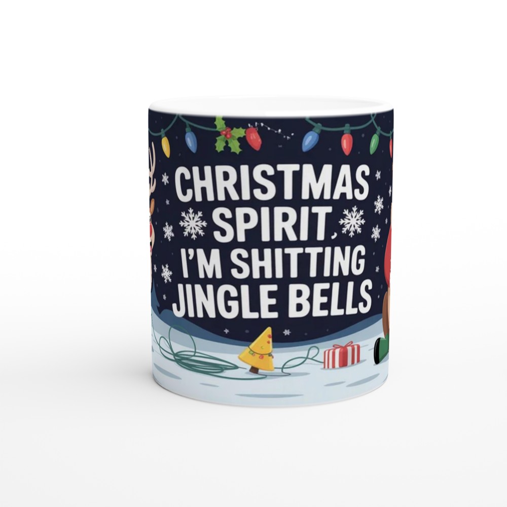 Funny Christmas Mug | Shitting Jingle Bells Reindeer Gift | Rude Festive Coffee Cup | Secret Santa Present for Best Friend — view 11