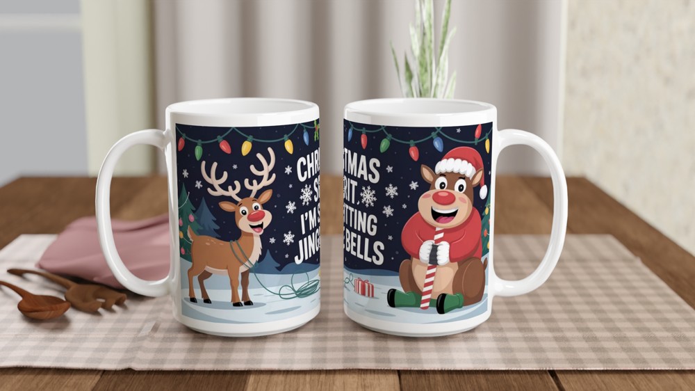 Funny Christmas Mug | Shitting Jingle Bells Reindeer Gift | Rude Festive Coffee Cup | Secret Santa Present for Best Friend — view 2