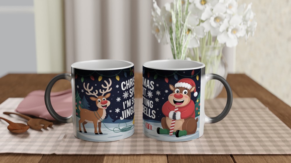 Funny Christmas Mug | Shitting Jingle Bells Reindeer Gift | Rude Festive Coffee Cup | Secret Santa Present for Best Friend — view 3