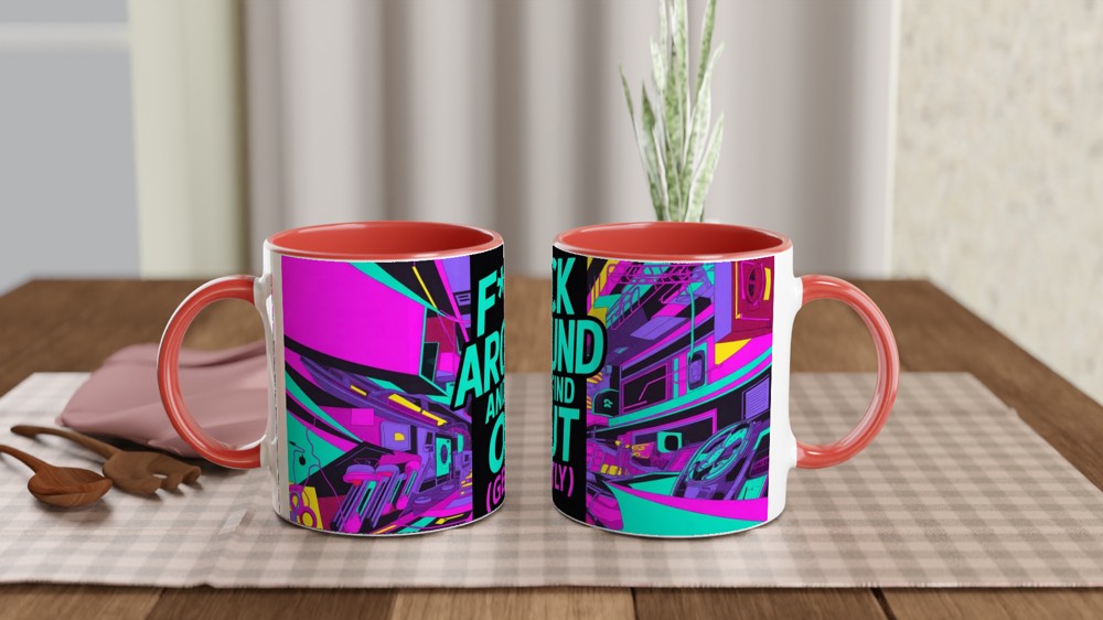 F Around and Find Out Mug | Cyberpunk Neon Quote Mug | Funny Rude Gift for Best Friend | Modern Birthday Present for Him or Her — view 7