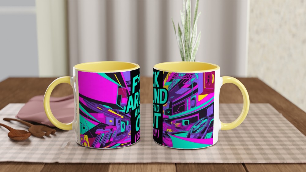 F Around and Find Out Mug | Cyberpunk Neon Quote Mug | Funny Rude Gift for Best Friend | Modern Birthday Present for Him or Her — view 8