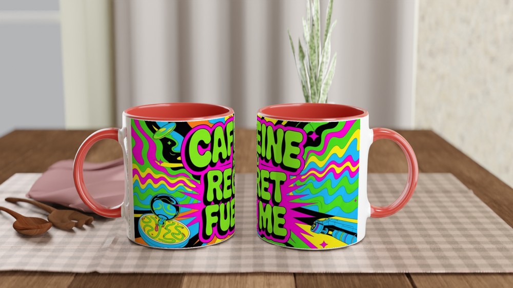 Caffeine And Regret Fuel Me Mug | Funny Sarcastic Coffee Mug | Psychedelic Neon Gift for Best Friend | Sarcasm Colleague Present — view 7