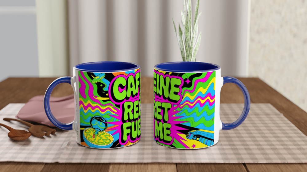 Caffeine And Regret Fuel Me Mug | Funny Sarcastic Coffee Mug | Psychedelic Neon Gift for Best Friend | Sarcasm Colleague Present — view 4