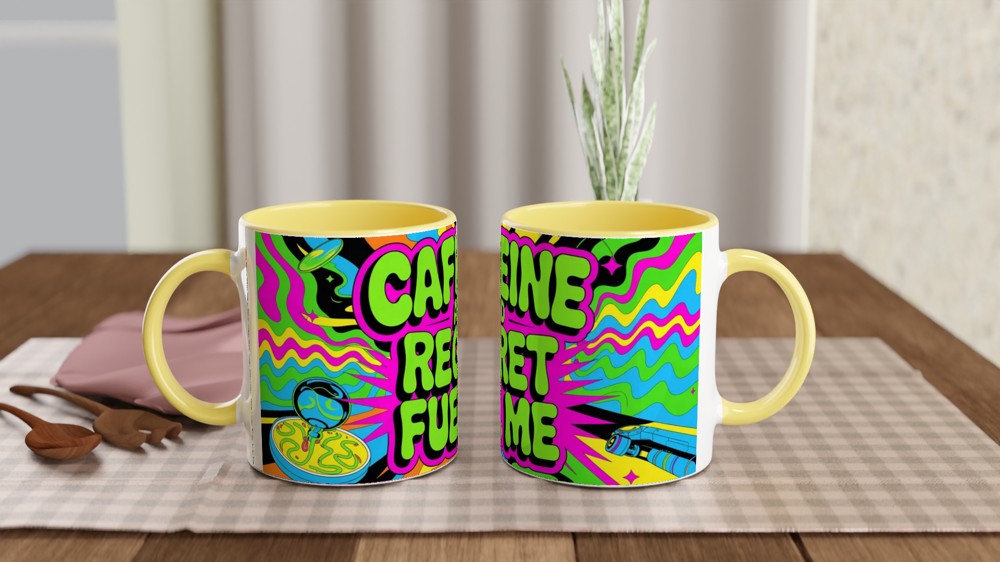 Caffeine And Regret Fuel Me Mug | Funny Sarcastic Coffee Mug | Psychedelic Neon Gift for Best Friend | Sarcasm Colleague Present — view 8
