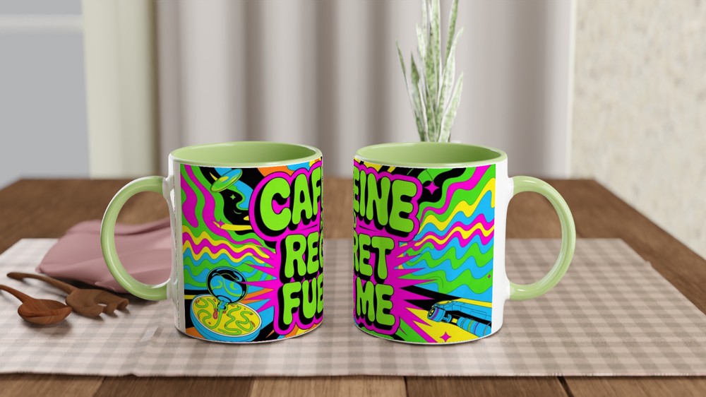 Caffeine And Regret Fuel Me Mug | Funny Sarcastic Coffee Mug | Psychedelic Neon Gift for Best Friend | Sarcasm Colleague Present — view 5