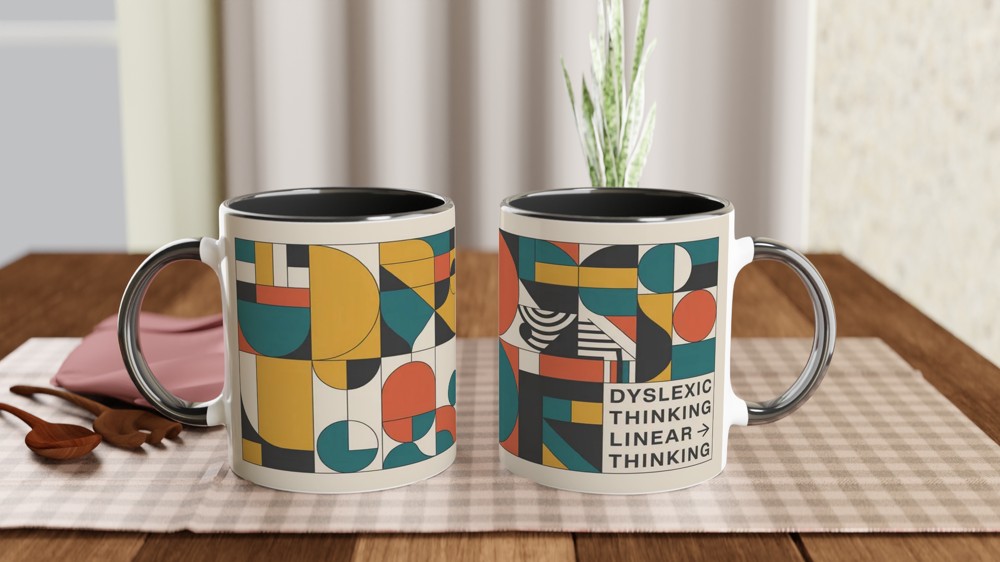 Dyslexic Thinking Mug | Bauhaus Geometric Style | Neurodiversity Gift | Graduation and Colleague Present — view 9