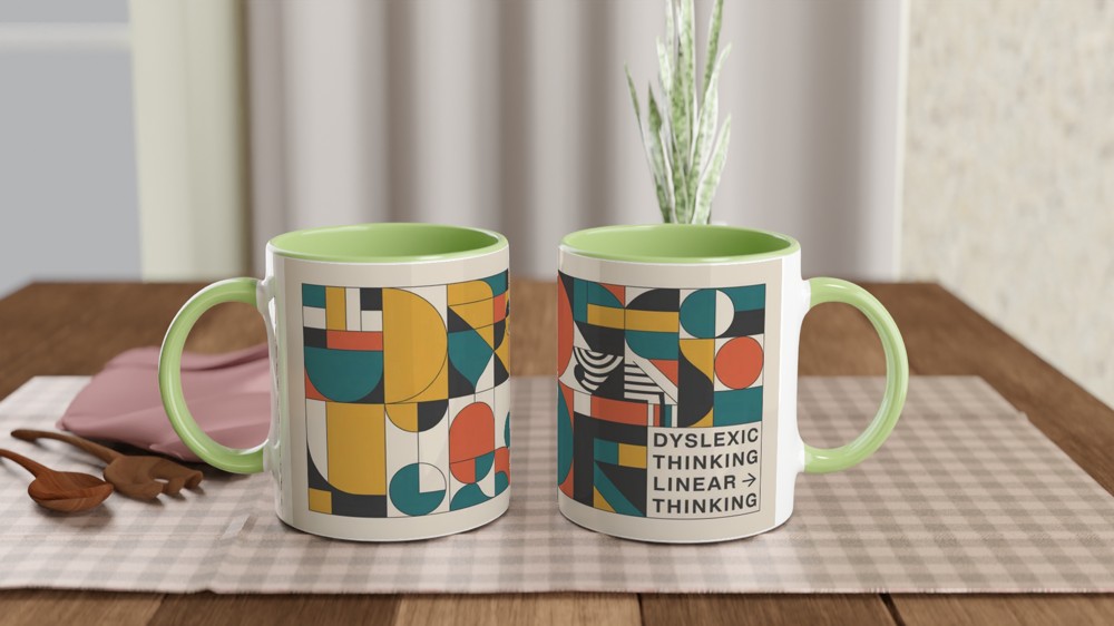 Dyslexic Thinking Mug | Bauhaus Geometric Style | Neurodiversity Gift | Graduation and Colleague Present — view 5