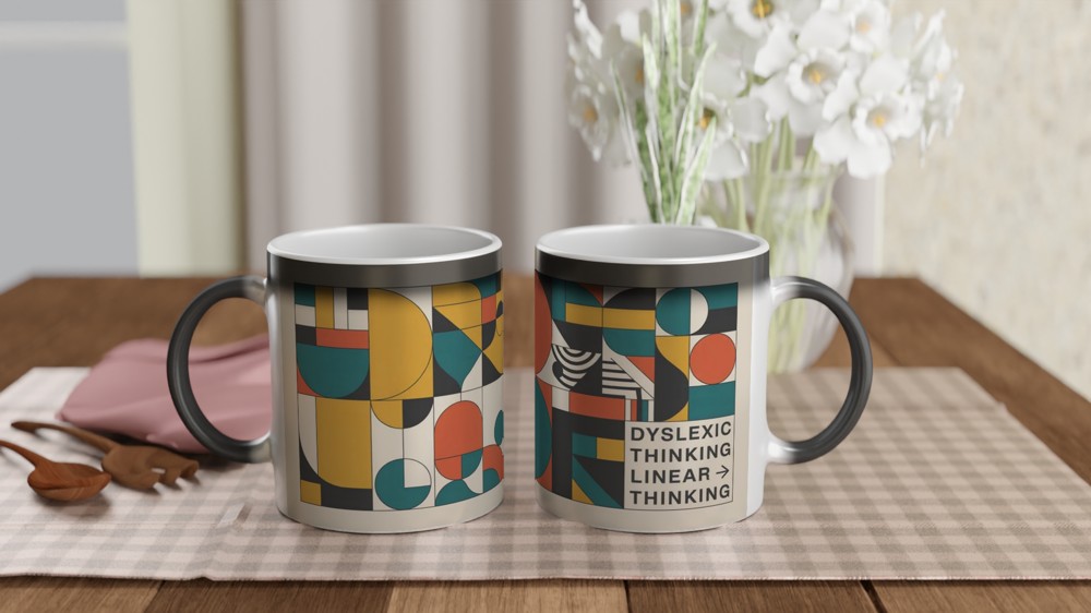 Dyslexic Thinking Mug | Bauhaus Geometric Style | Neurodiversity Gift | Graduation and Colleague Present — view 3