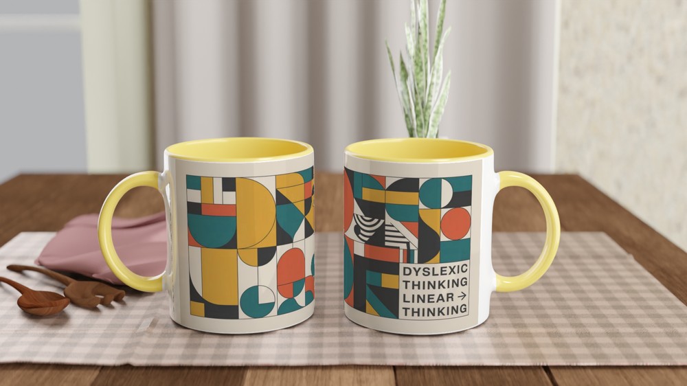 Dyslexic Thinking Mug | Bauhaus Geometric Style | Neurodiversity Gift | Graduation and Colleague Present — view 8