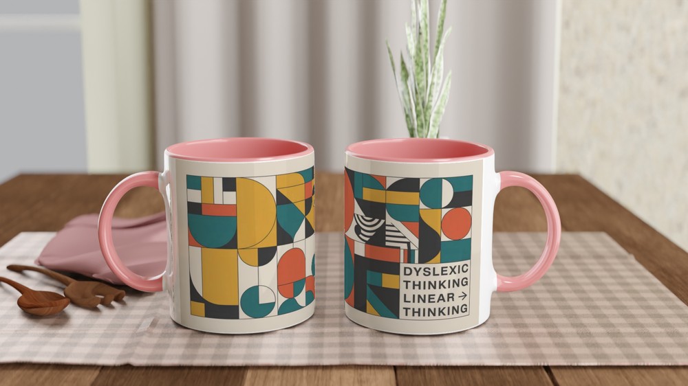 Dyslexic Thinking Mug | Bauhaus Geometric Style | Neurodiversity Gift | Graduation and Colleague Present — view 6