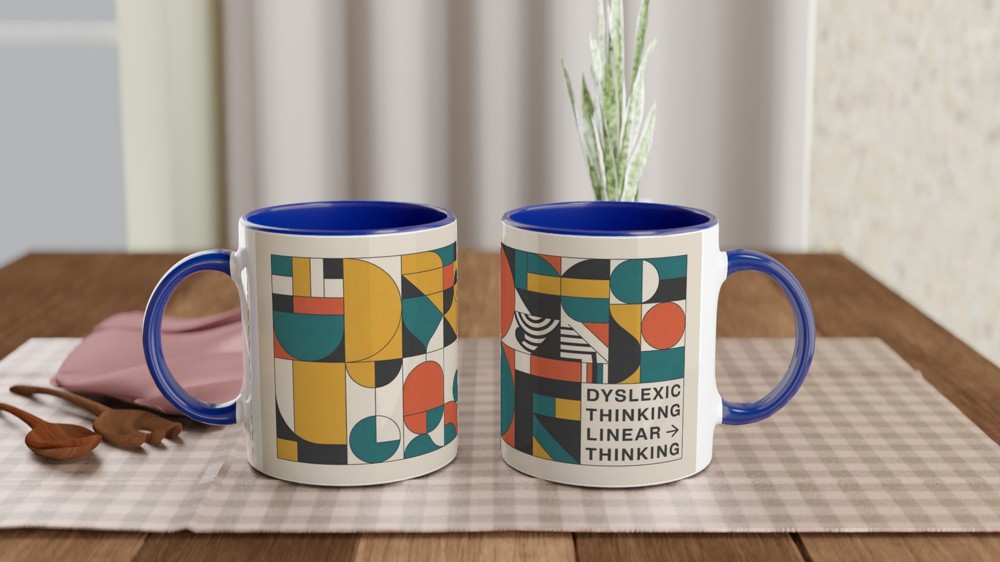 Dyslexic Thinking Mug | Bauhaus Geometric Style | Neurodiversity Gift | Graduation and Colleague Present — view 4