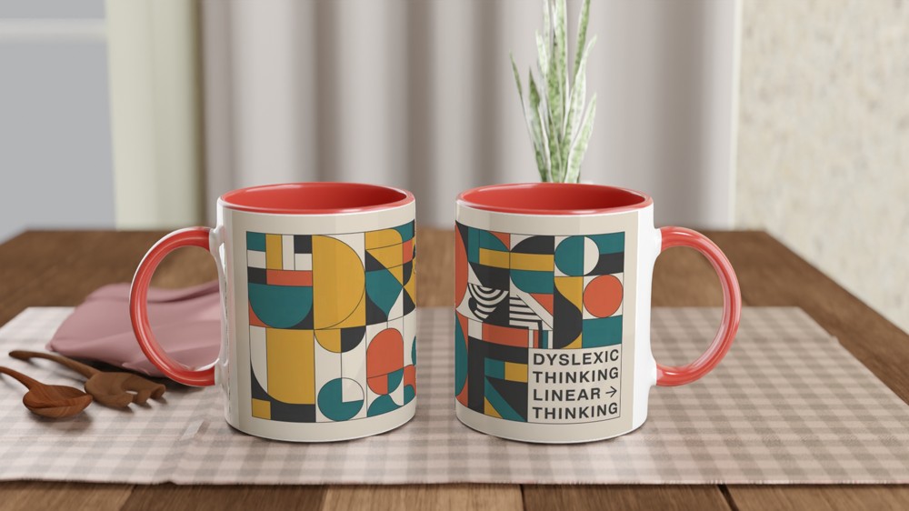 Dyslexic Thinking Mug | Bauhaus Geometric Style | Neurodiversity Gift | Graduation and Colleague Present — view 7