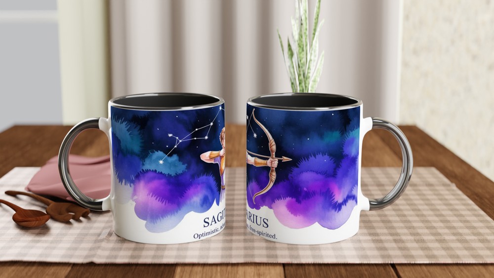 Sagittarius Mug | Zodiac Archer Astrology Gift | Birthday Present for Best Friend | Watercolor Constellation Mug — view 9