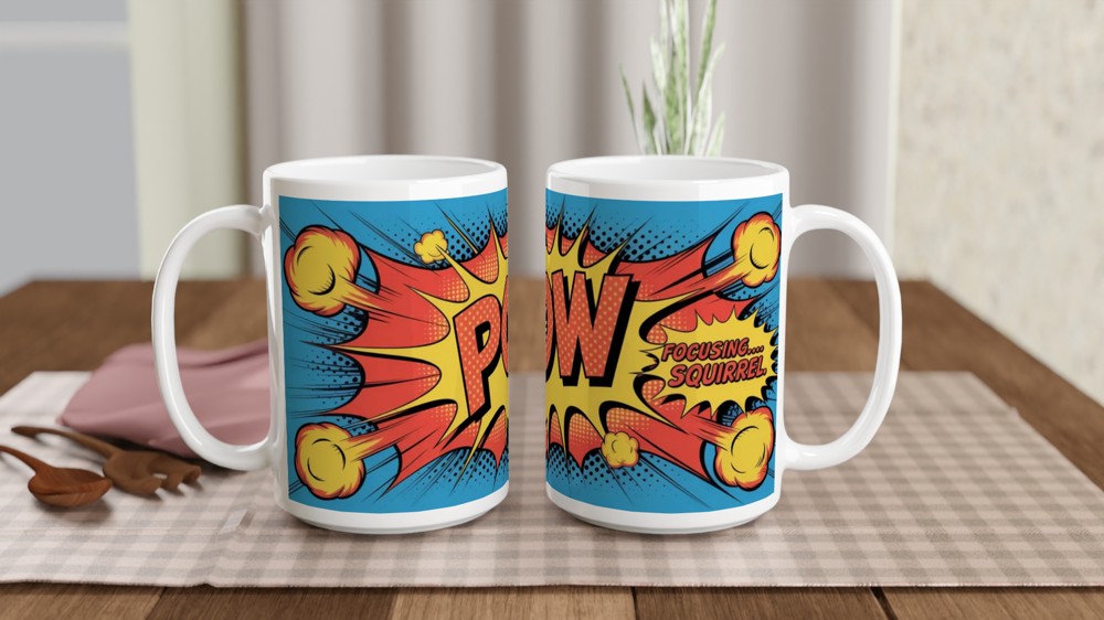 POW Focusing Squirrel Comic Pop Art ADHD Funny Mug — view 2