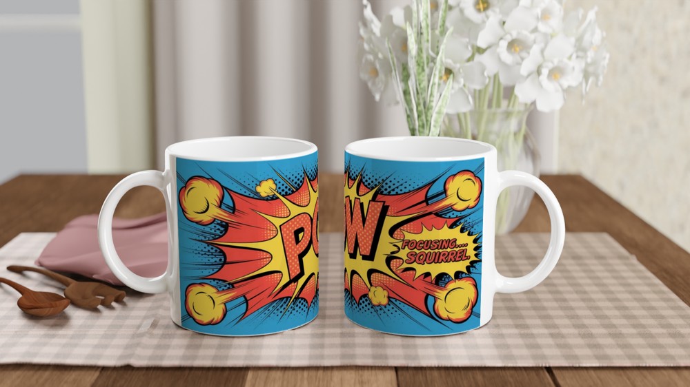 POW Focusing Squirrel Comic Pop Art ADHD Funny Mug
