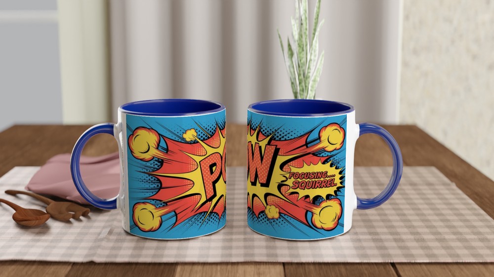 POW Focusing Squirrel Comic Pop Art ADHD Funny Mug — view 4