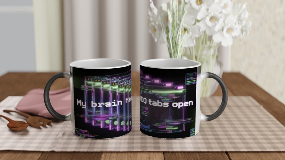 My Brain Has 400 Tabs Open - Cyberpunk Neon Mug — view 3