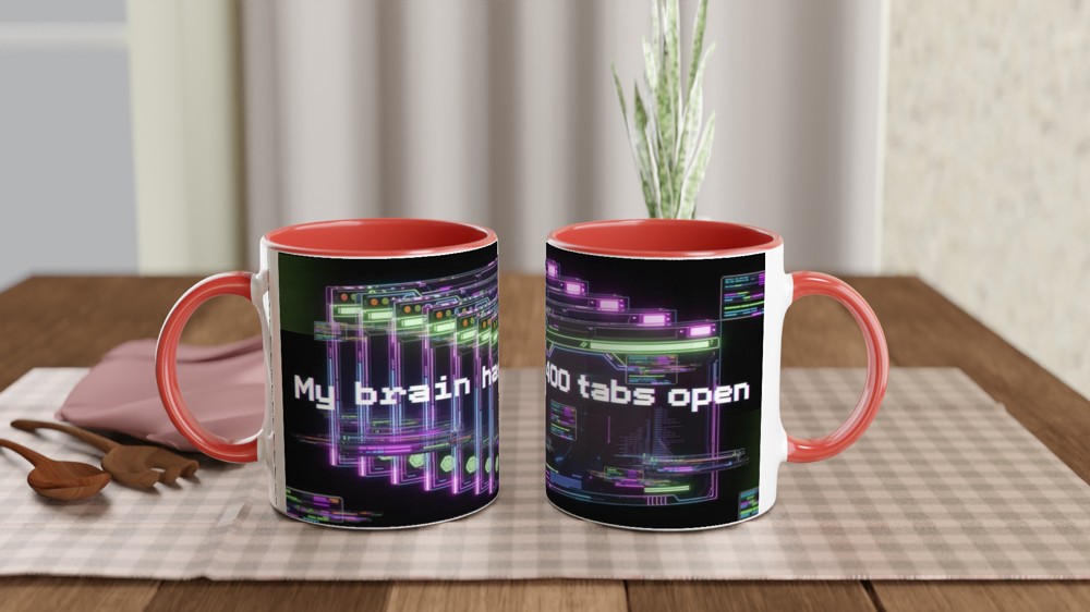 My Brain Has 400 Tabs Open - Cyberpunk Neon Mug — view 7