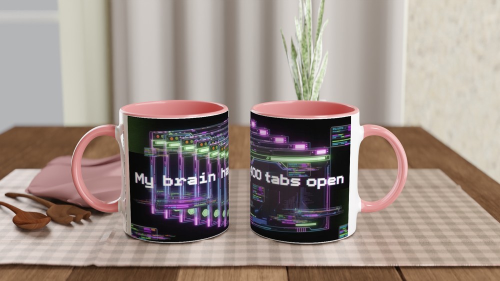 My Brain Has 400 Tabs Open - Cyberpunk Neon Mug — view 6