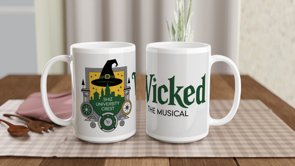 Shiz University Mug | Wicked Musical Theatre Gift | Emerald Green Crest Present | Gift for Theatre Lovers — view 2