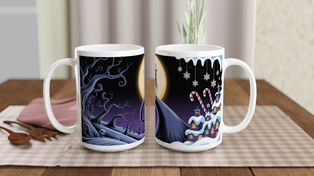Nightmare Before Christmas Mug | Jack Skellington Spiral Hill Design | Gothic Halloween Gift | Christmas Town Present for Him or Her — view 2